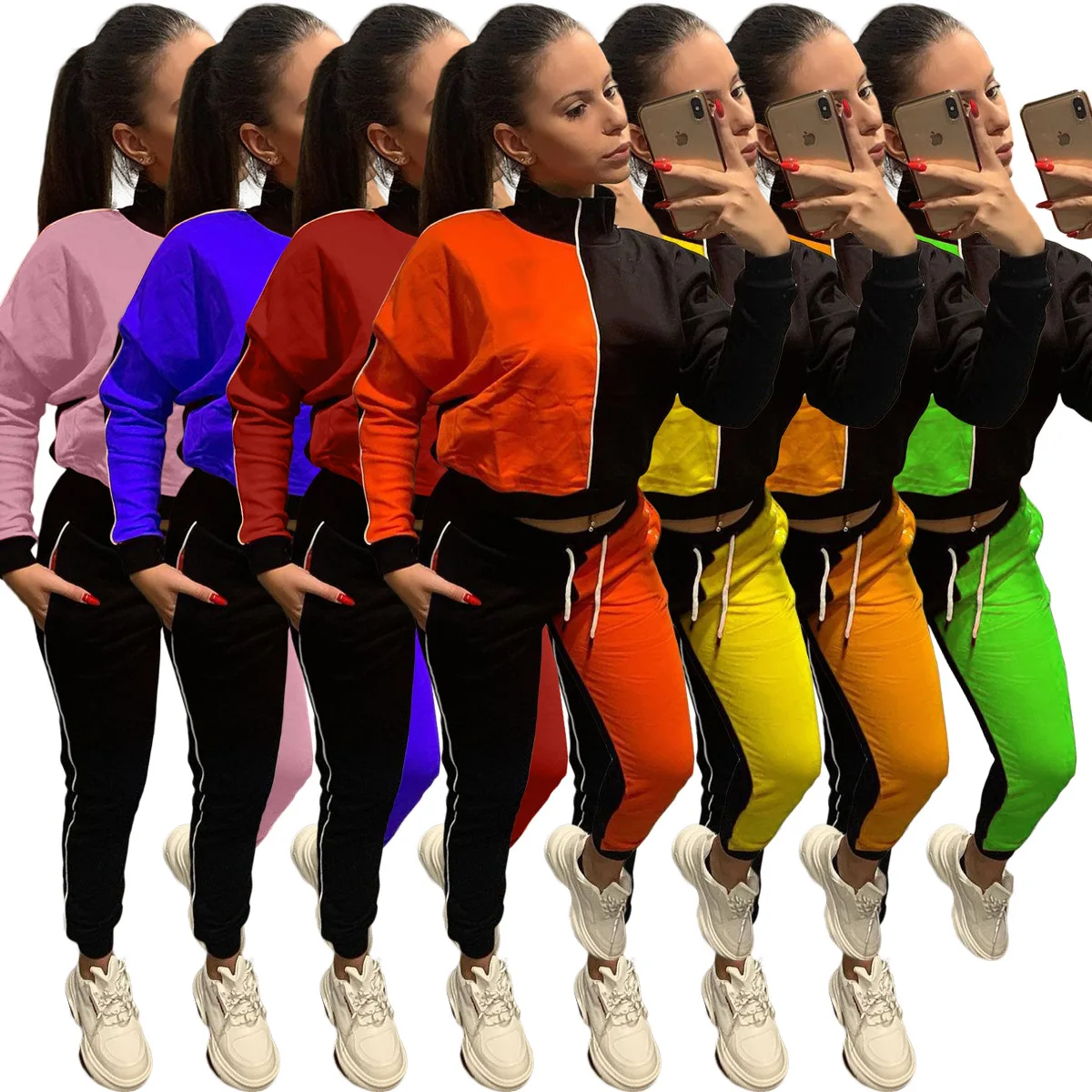 

Adogirl Women Two Piece Outfits Patchwork Tracksuits Autumn Long Sleeve Sweatshirts Sweatpants Set Sport Suits Fashion Streetwea