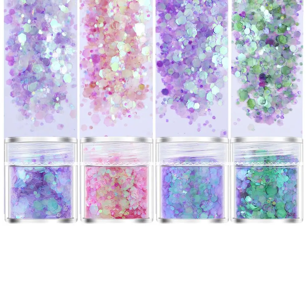 4pots Pink Purple Set Hexagon Glitters Bling Loose Sequins UV Resin Jewelry Fillings For Diy Crafts Tool Pigment | Украшения и