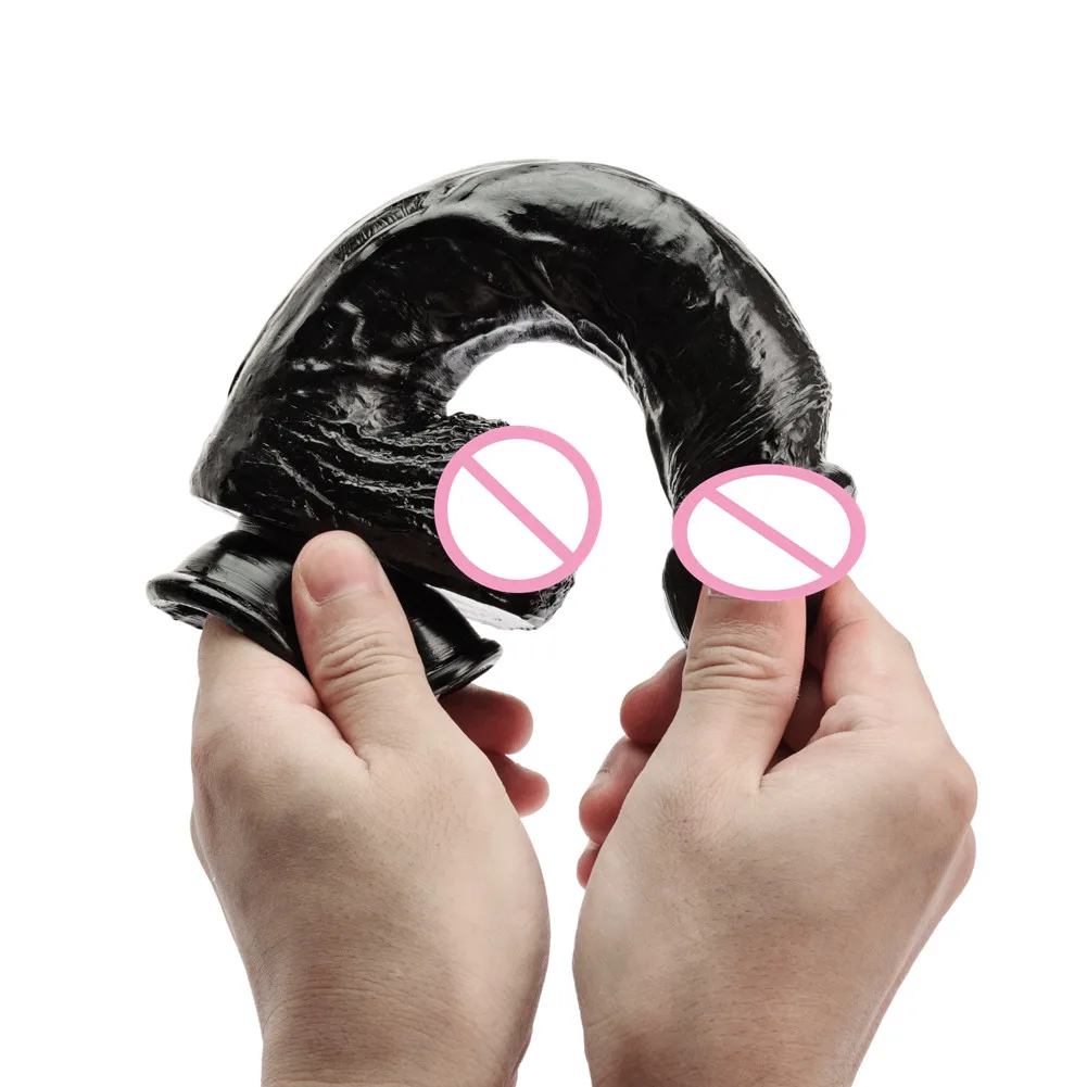 Черный реалистичный большой фаллоимитатор гибкий пенис член с присоской женская