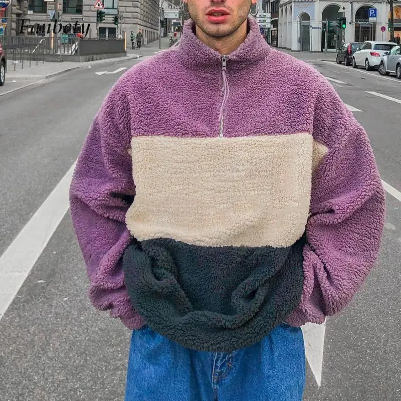 

Толстовка мужская с длинным рукавом, Модный Повседневный шерстяной пуловер свободного покроя на молнии, с маленьким высоким воротником, в в...