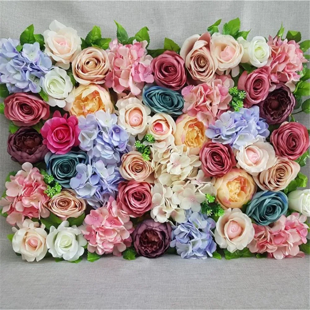 

New 60X40CM Wedding Flower Backdrop Artificial Silk Rose Peony Hydrangea Flowers Wall Road Leading Flowers Event Party Supplies