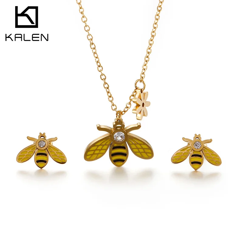 Ожерелье с подвеской в виде пчелы из нержавеющей стали комплект для женщин