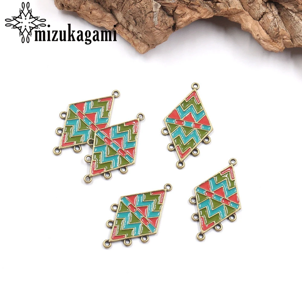 Ретро цинковый сплав Эмаль геометрические шармы соединители 6 шт./лот для DIY