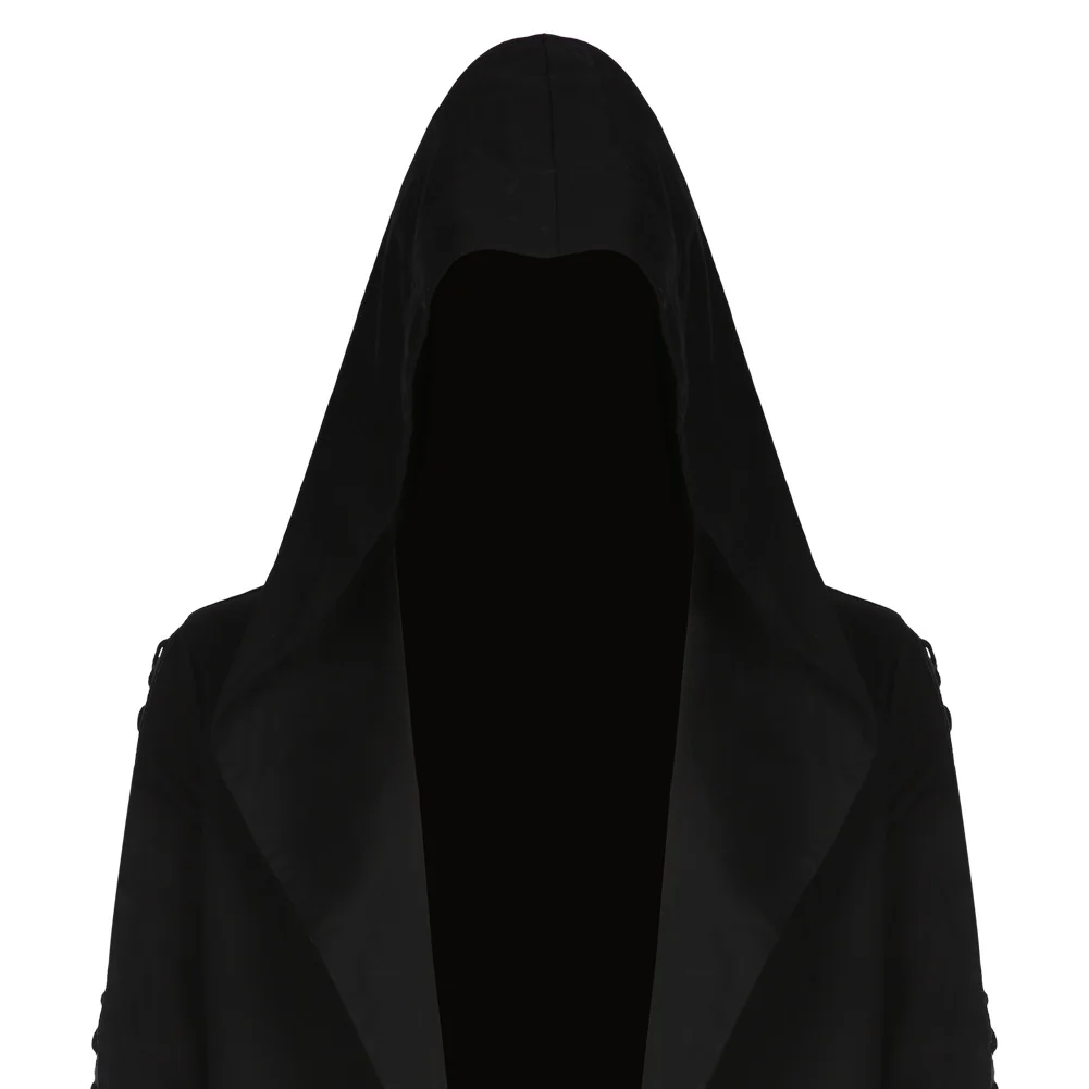 

Men Hooded Coat Gothic Metal Cult Loose Punk Black Hoodie Halloween Carnival Black Coat