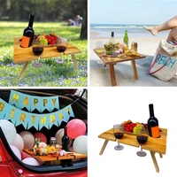 outdoor foldable wine table folding picnic wooden tray champagne beer glasses cups bottle rack cheese snack holder for garden b