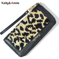 luxury leopard pattern long wristlet clutch wallets women soft pu leather card holder purses ladies high quality fashion purses