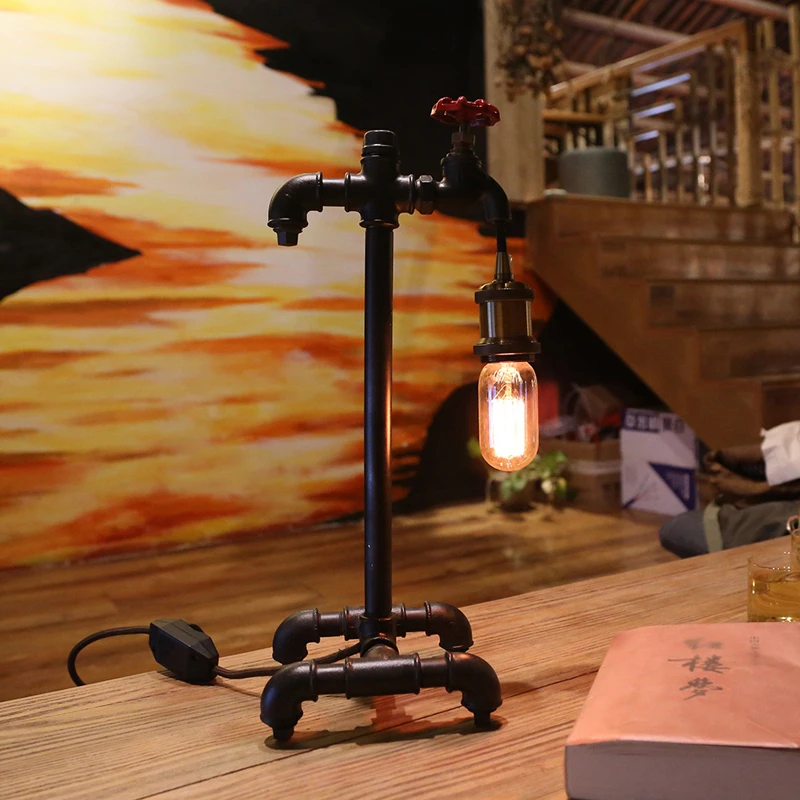

Loft Retro Industrial Wind Table Lamp Creative Led Desk lamp Bar Cafe Study Bedroom Water Pipe Decorative Lamp