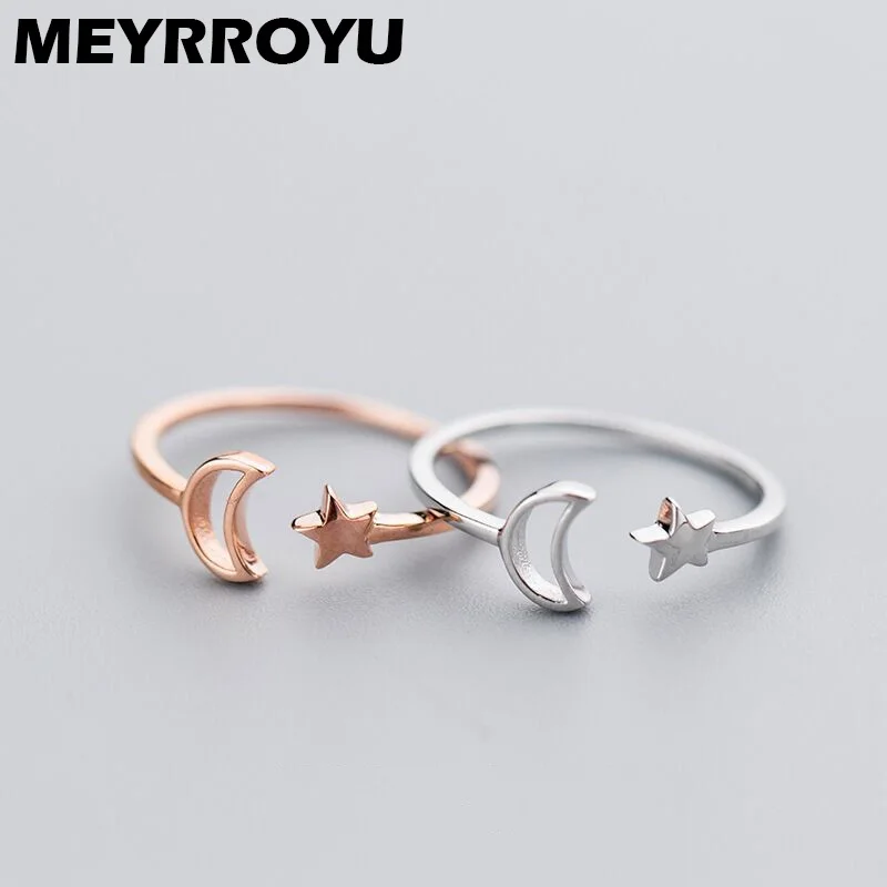 

Женское кольцо с Луной и звездами MEYRROYU, украшение из стерлингового серебра 925 пробы в Корейском стиле, простое характерное Ювелирное Украше...