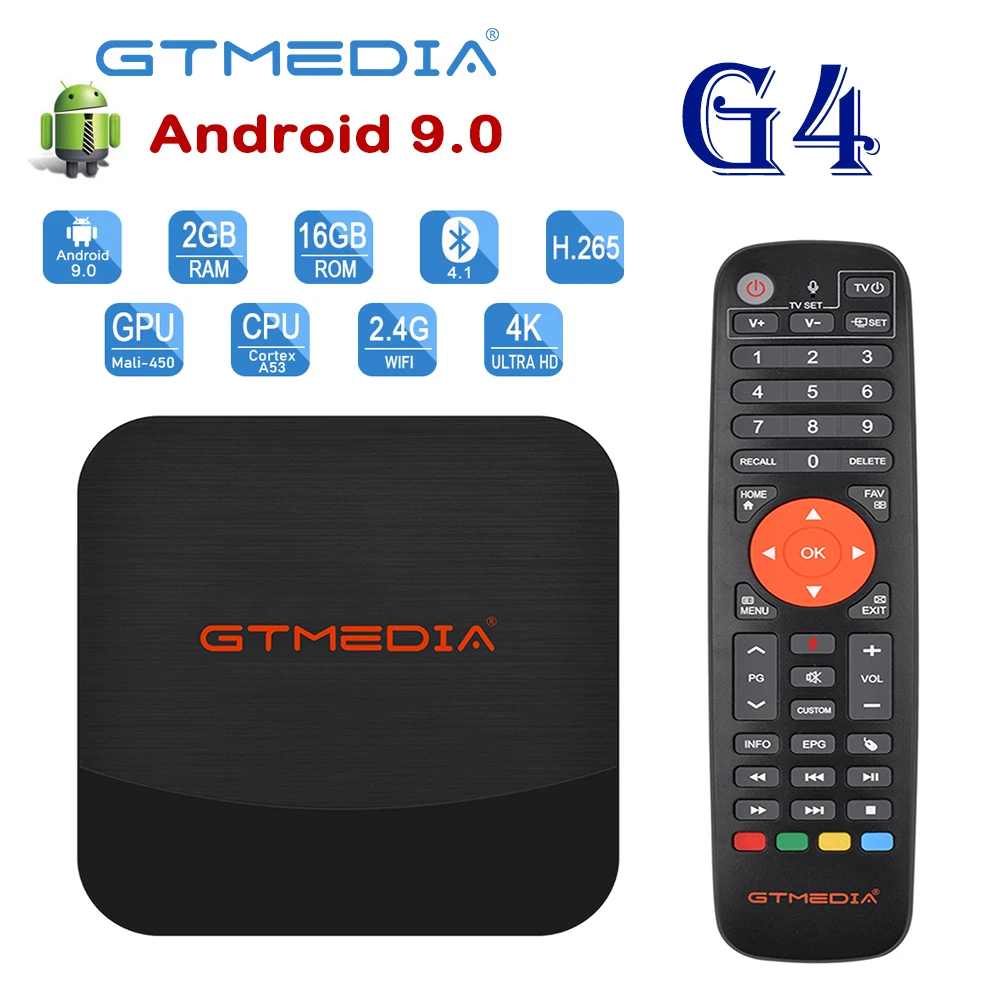 

ТВ-приставка GTMEDIA G4, Android 9,0, Bluetooth, 2 ГБ + 16 ГБ, 2,4/5G, Wi-Fi, 4K