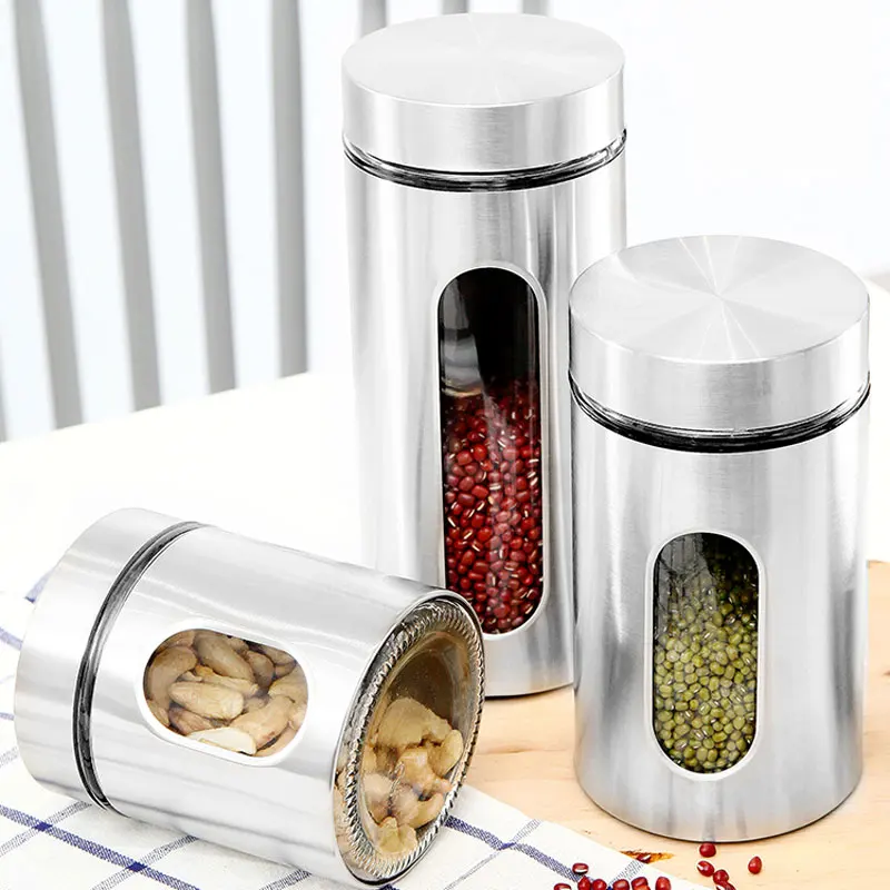 Кухонные принадлежности с крышкой стеклянная банка из нержавеющей стали