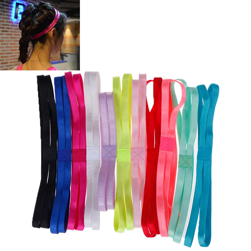 

1 Pair Double Sports Elastic Headband 11 Colors Men Women Yoga Anti-Slip Hairband Head Elastic Hair Bands Accessories