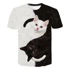 Парные модные футболки для мужчин и женщин, свободная и дышащая одежда большого размера с 3D принтом кота, одежда в стиле рокле