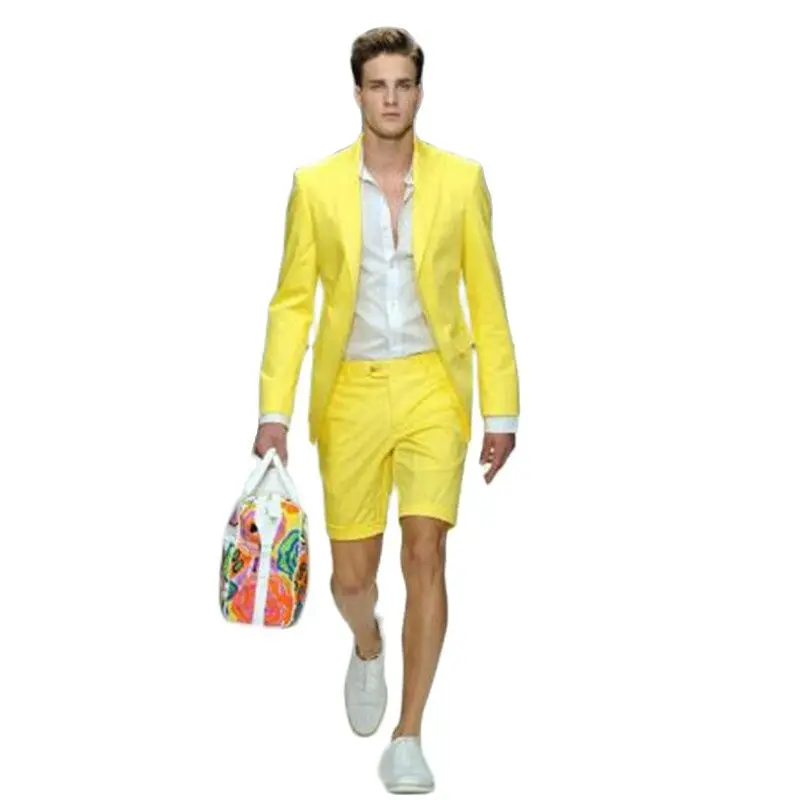 

Костюм мужской из 2 предметов, Блейзер, шорты и штаны, Повседневная летняя приталенная куртка, смокинг, пляжная одежда