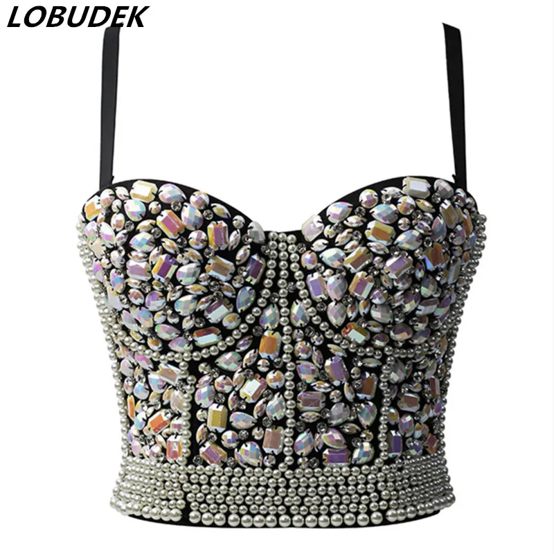 AB Стразы Жемчуг бюстгальтер слинг культур топы пикантные Роскошные Женский клуб