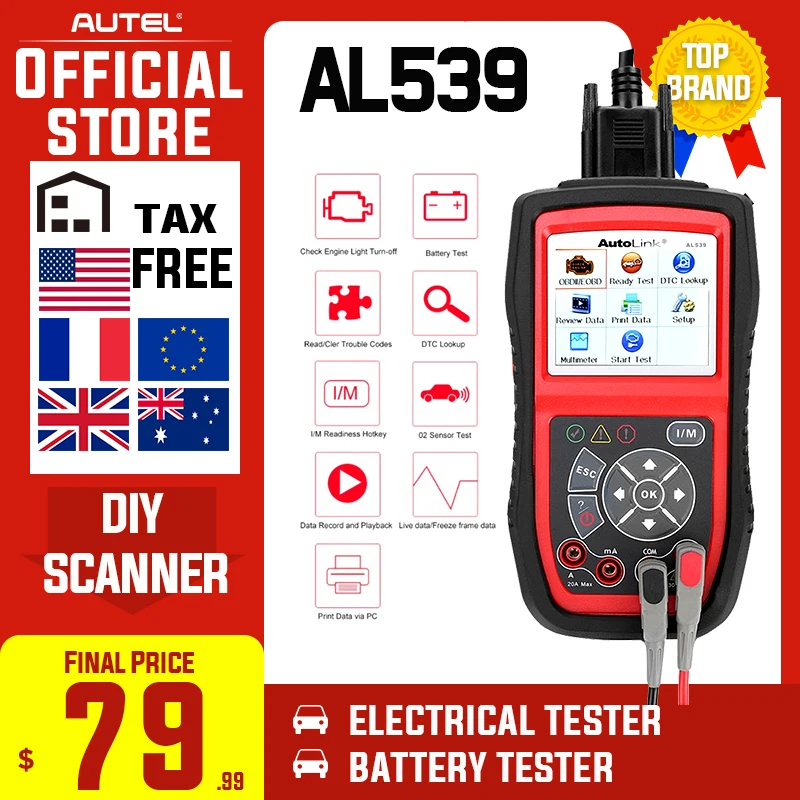 ИНСТРУМЕНТ autel AutoLink AL539 OBDII для электрического теста автоматический сканер AL 539 OBD2