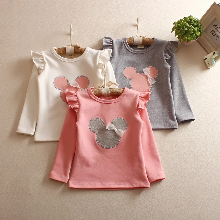 

Cotton Girls long - sleeved shirt kids clothes 2016 autumn children 's girl tops Bear casual base warm ruffle reglan clothing