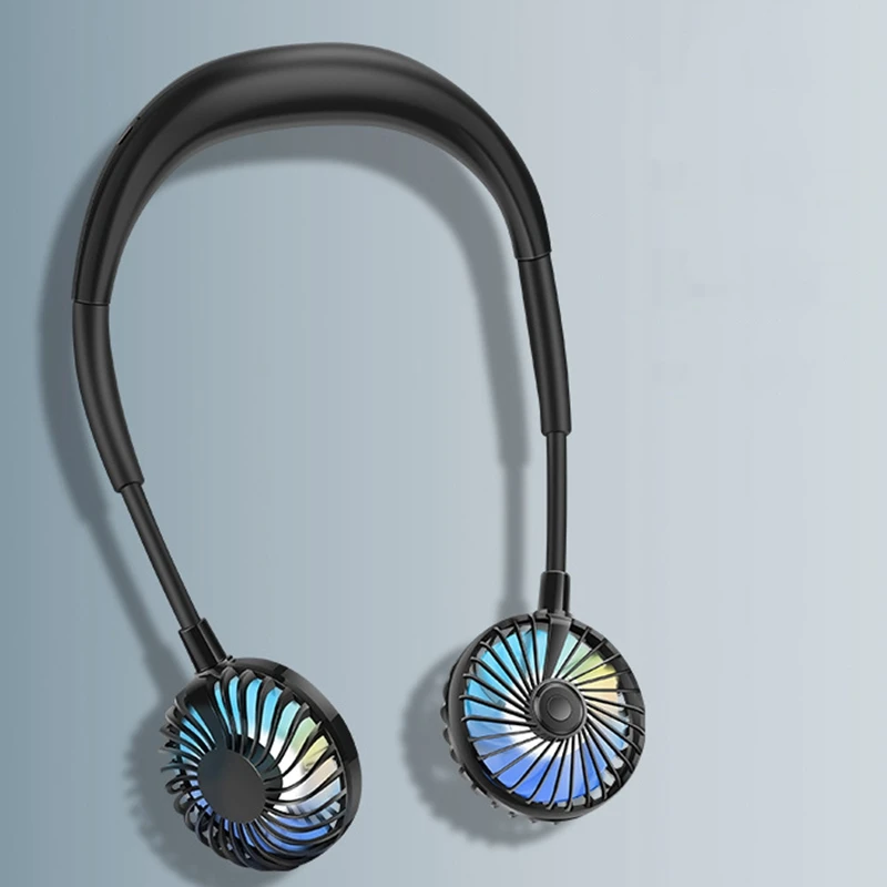 

Kids Mini Portable USB Rechargeable Fan Neck Hanging Style Dual Cooling Lazy Fan for Student Home School Use