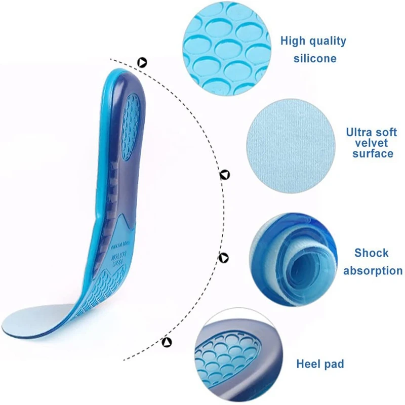 1 pair Orthotic Arch Support  and Foot Pain Massaging Silicone Gel Soft Sport Shoe Insole Pad For Man Women insoles Anti-Shock