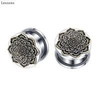leosoxs 2pcs hot sale set bronze flower ear expander stainless steel ear expander human body piercing jewelry