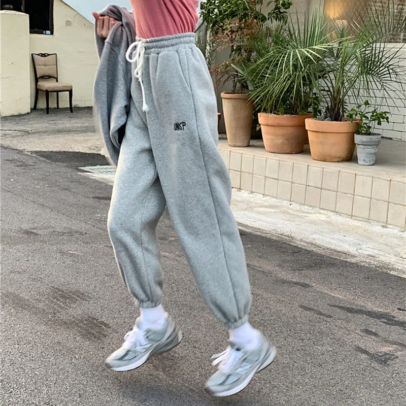 

Autumn Winter Women Casual Harem Pants Black gray white Sweatpants Cargo Pants Elastic Waist track Trousers Ladies Pencil pants