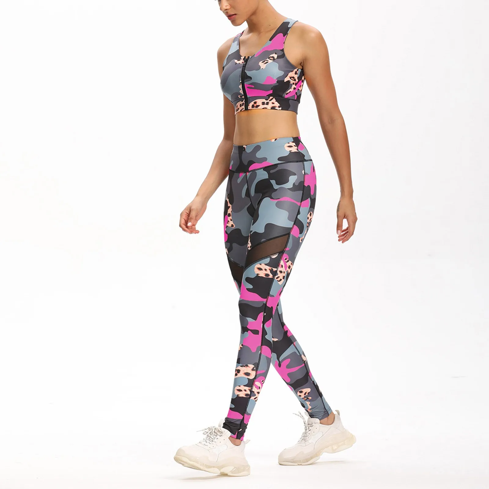 С леопардовым принтом камуфляж тренажерный зал завышенной талией и лифом с