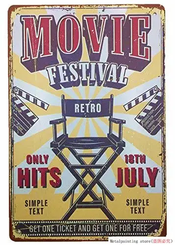 Металлическая винтажная жестяная вывеска Декор-рок фестиваль для кино дом Бар