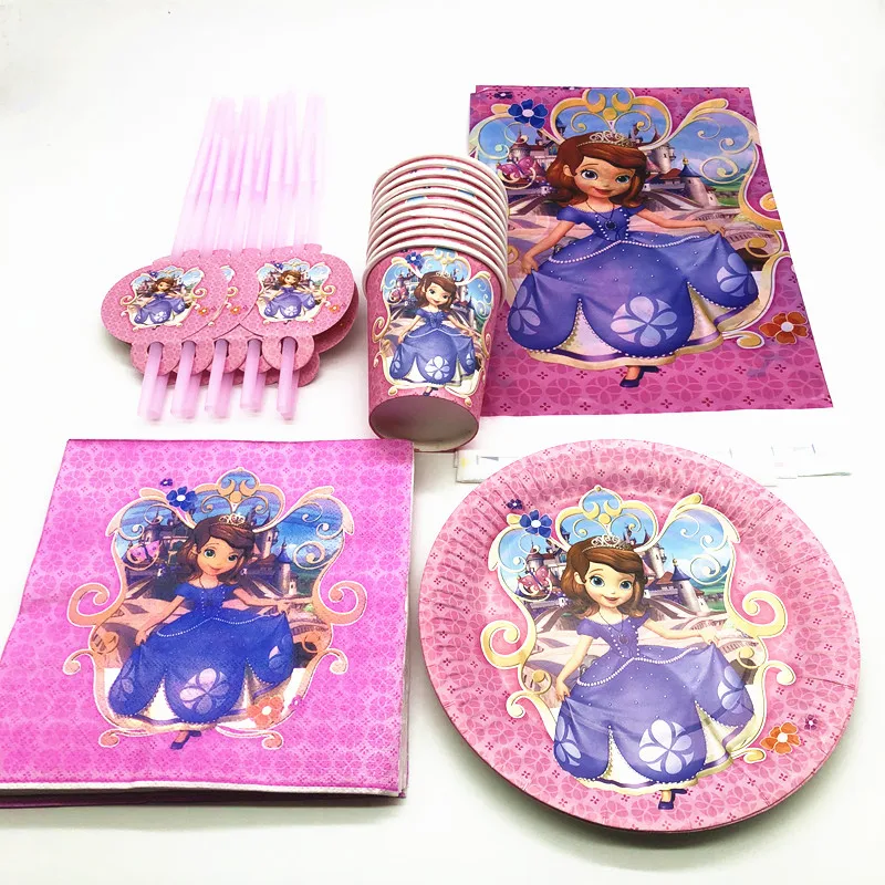 

51Pcs Cartoon Disney Sofia Birthday party Decoration Paper Plate Cup Napkin Straw Tablecloth Disposable Tableware Supplies