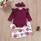 Комплект осенней одежды Humor Bear для маленьких девочек, 2022, хлопковая футболка с длинным рукавом + штаны с цветами + повязка на голову, 3 шт., комбинезоны, костюм для малышей