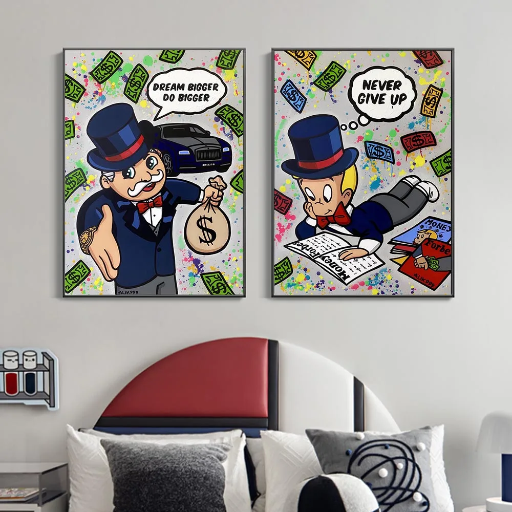 

Graffiti Street Pop Art Little Monopoly Never Give Up Poster Painting Canvas Print Wall Picture For Office Kid Study Home Decor
