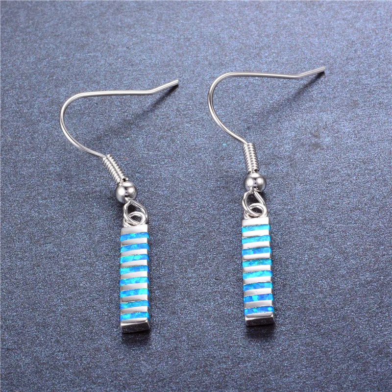 Женские длинные висячие серьги с синим и белым огненным опалом | Украшения