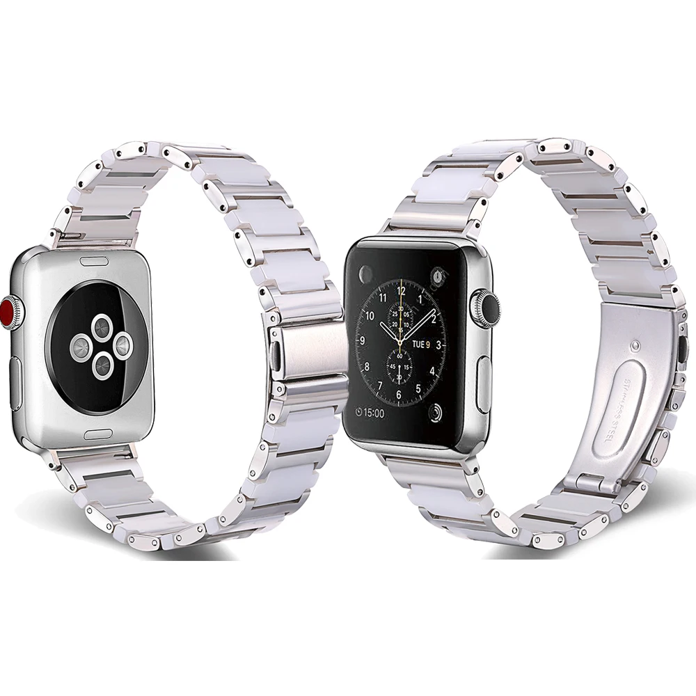 Compatible Apple Watch Series S8/7/6/5/4/3/2/1 42/44/45MM Stainless Steel Ceramics  Strap metal Buckle Clasp iWatch 38/40/41MM