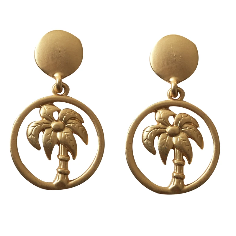 

S925 needle Women Jewelry Drop Earrings New Design Metal Alloy Matte Golden Color Coconut Tree Earrings For Girl Lady Gifts