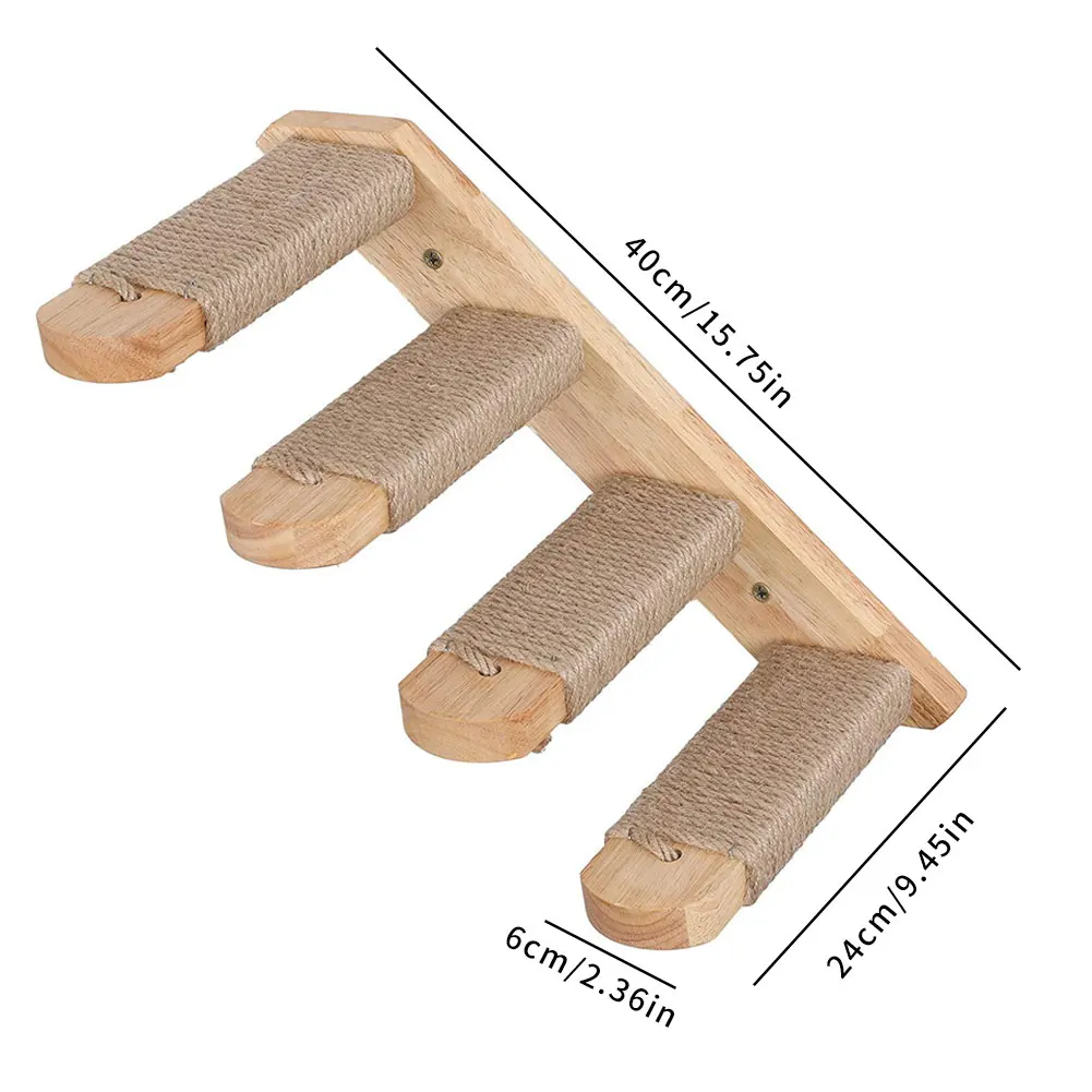 

Cat Perch Climbing Shelf Set Wall Hammock Mount Stairs Ladder Four Steps With Stairway Scratching Wooden Supplies Sisal Pet Toy