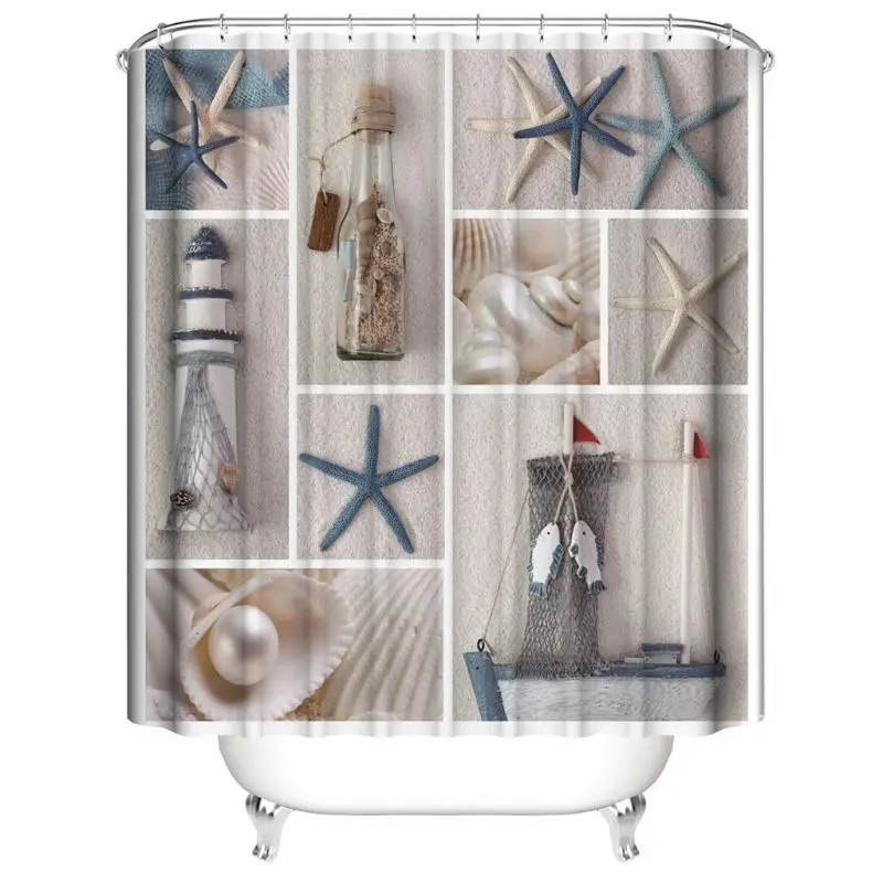 

4PCS/Set Nautical Shower Curtain Floral Bath Curtain Waterproof Polyester Dropshipping