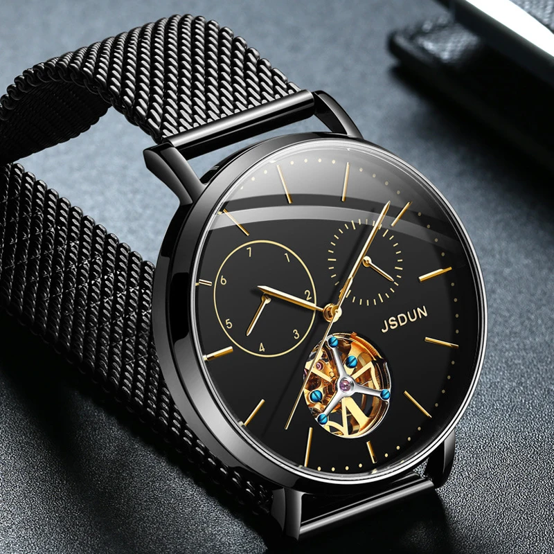 

JSDUN 3D Stereo Quadrant Design Inox Steel Clock Mechanical Belt Watch Automatic Waterproof Men's Watch Watch Imported Clocks