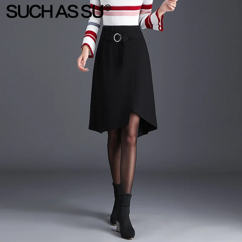 Новинка 2019 осенне зимние асимметричные юбки для женщин черная вязаная юбка с