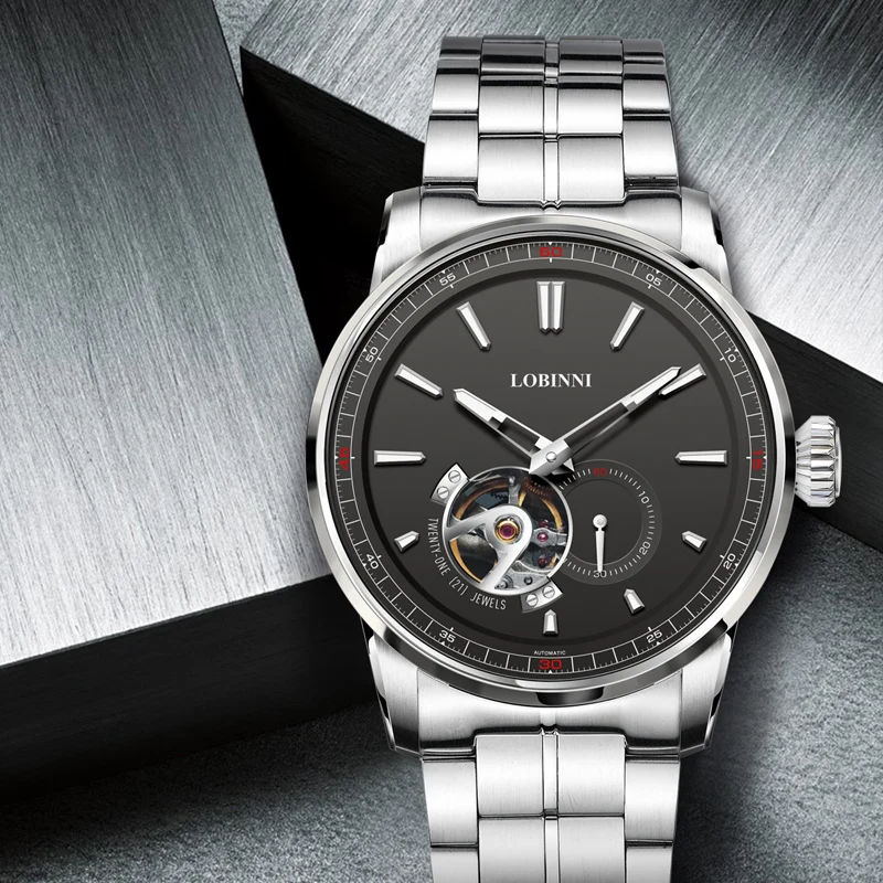 

Часы Lobinni Мужские автоматические механические, брендовые Роскошные светящиеся водонепроницаемые наручные с сапфировым стеклом и полым диз...