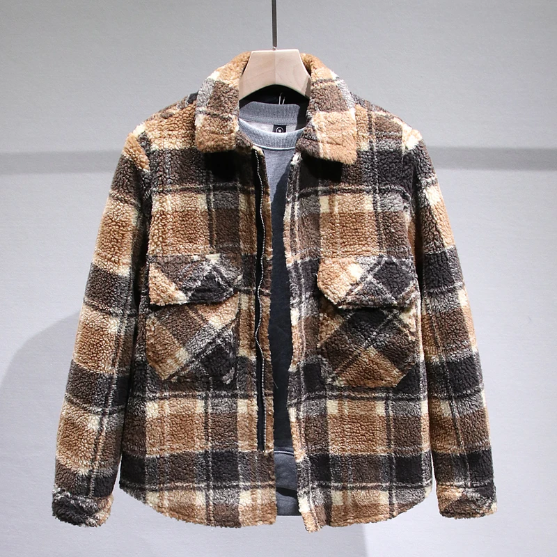 

Fleece Jacket Men Winter Warm Pocket Checked Jackets Coats Thicken Mens Outwear Coat Plus Size Kurtka Zimowa Meska