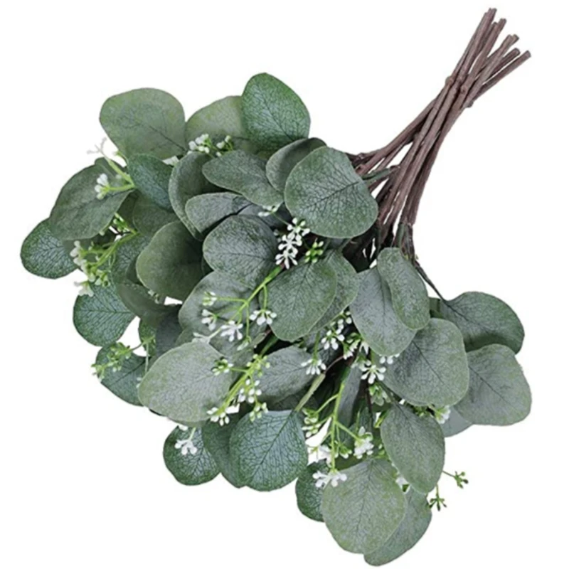 20 штук стебля листа искусственного эвкалипта и ветки белых семян букет зеленых