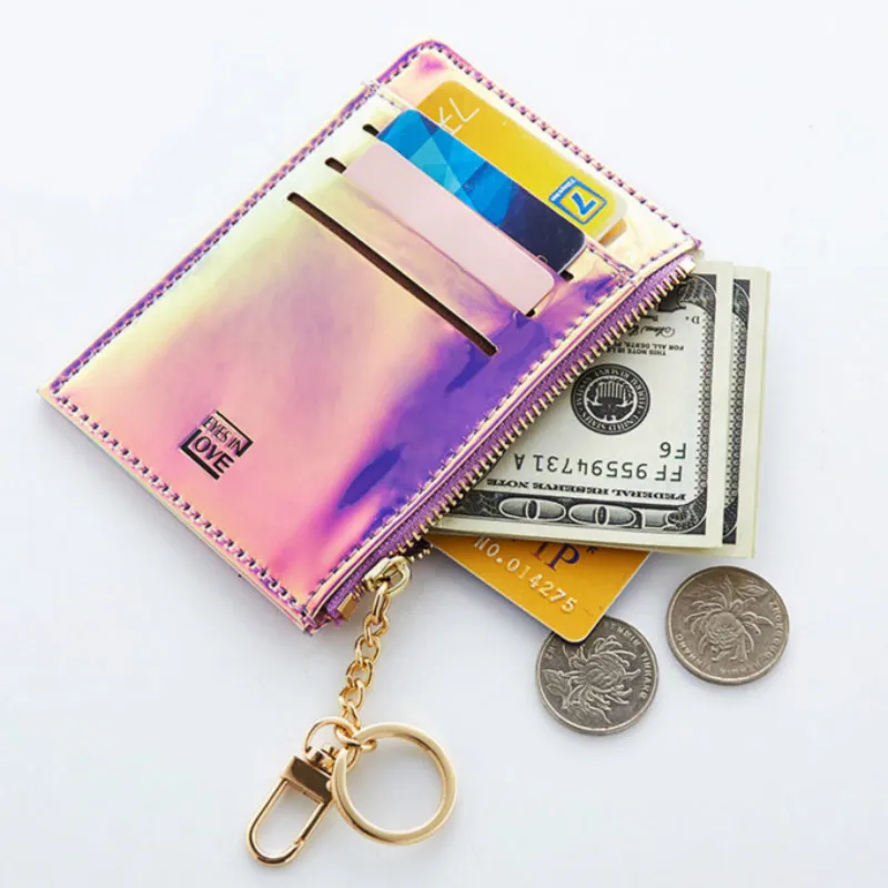 Женский кошелек для монет голографический новый Vogue Одноцветный брелок карт