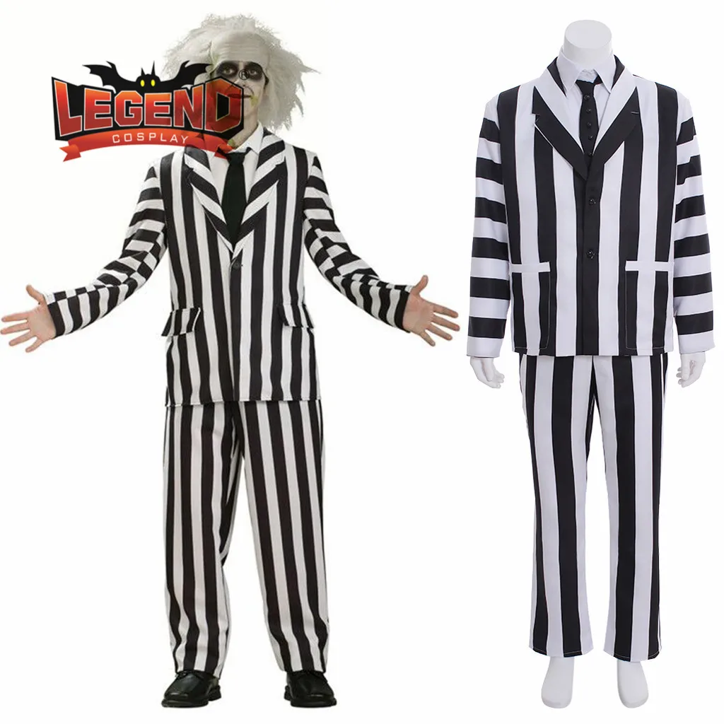 Черно белый костюм в полоску Beetlejuice для косплея|Костюмы из фильмов и ТВ| |