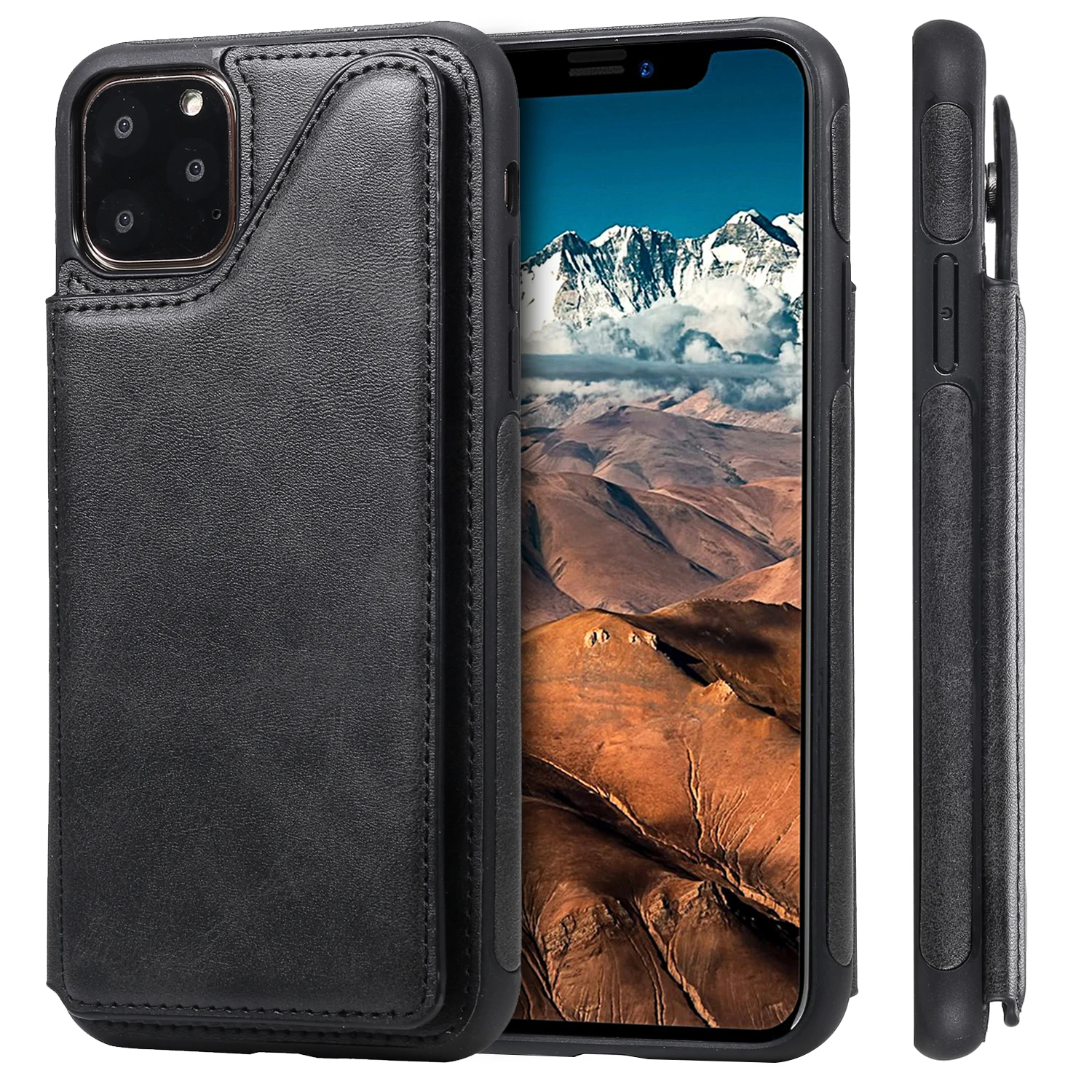 Ретро Чехол из искусственной кожи чехол для IPhone 11 Pro X Xr XS Max слот для карт держатель для samsung S10E S9 S10 Plus 5G Note 9 10 задняя крышка - Цвет: Черный