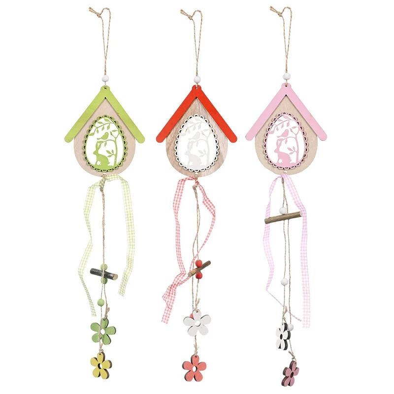 

3 шт. Пасхальный деревянный дом в форме яйца, кролик, вырезы, подвесной кулон для входной двери, украшение для вечевечерние на стену, дерево