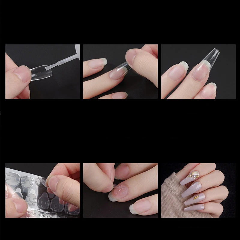 

504 Pcs/Box No Crease Fake Coffin Nail Art Tips Full Cover Fake Nails Shaped Artificial News Transparent False Nails