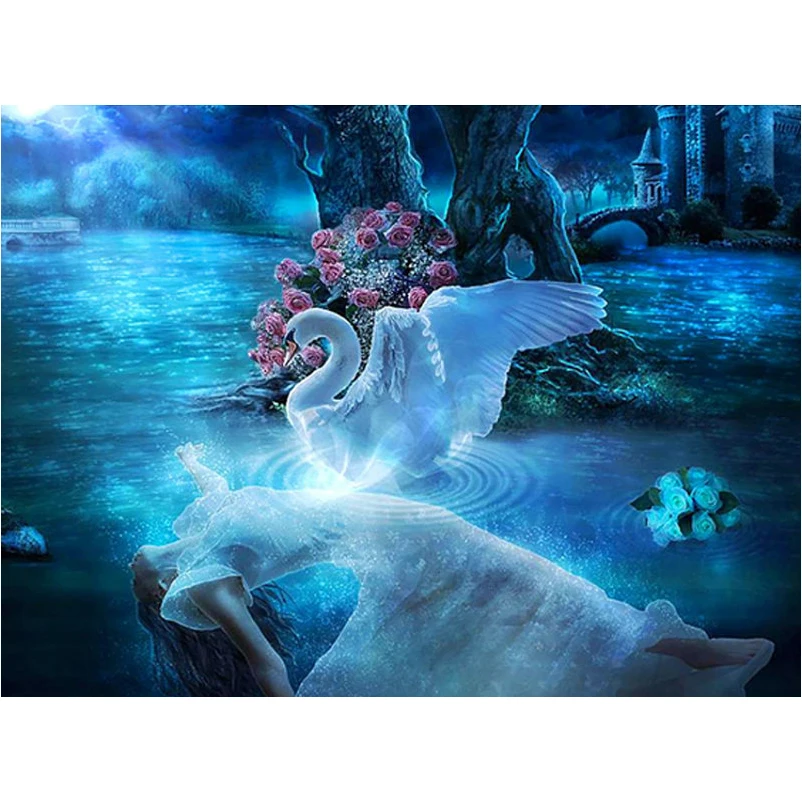 Алмазная 5d картина сделай сам в стиле Фэнтези лебедь озеро красота полная