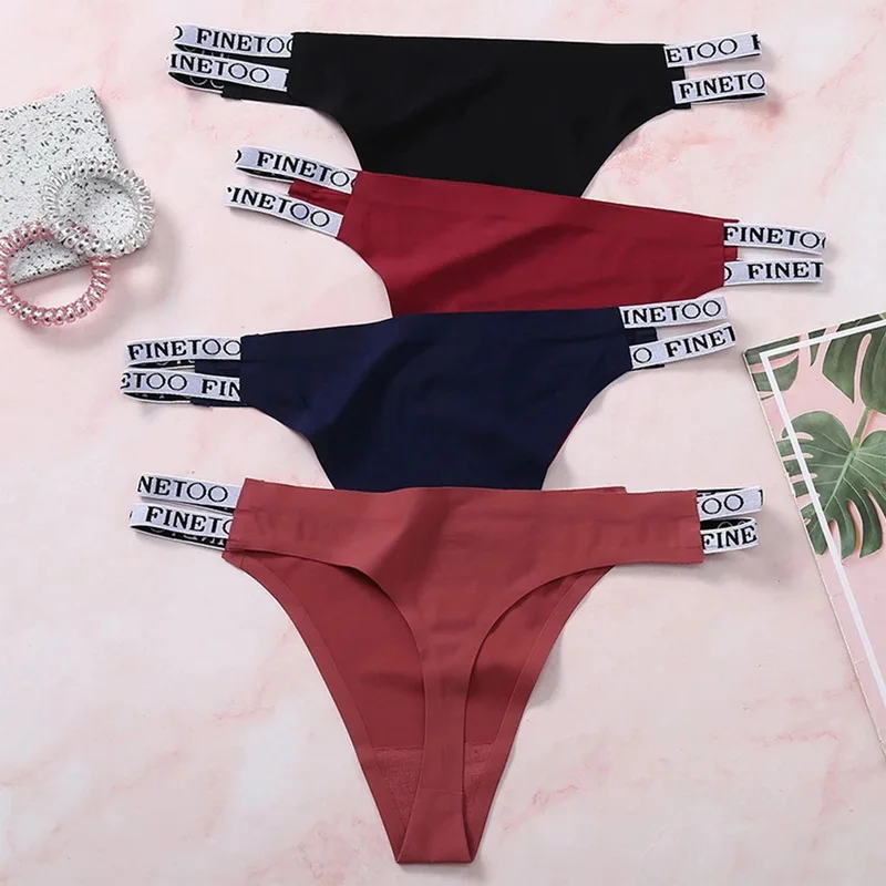 

Seamless Women's Thong Sexy Bikini Underwear G-string Letter Lingerie Femme Low-Rise Panties Ice Silk Women Underpants