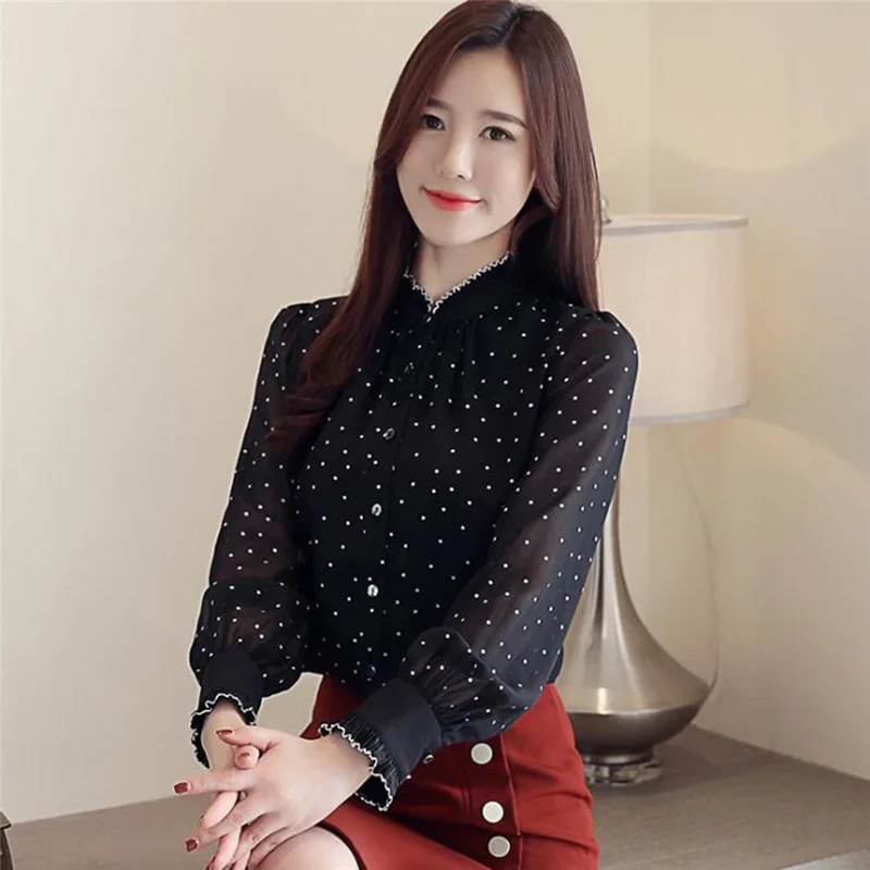 

Spring New Chiffon Blouse Long Sleeve Women Tops And Blouses Ruffle Bottom Female Clothes Women Shirts Clothes Blusas