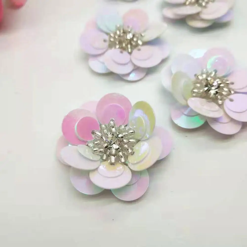 

10 шт./лот, расшитые блестками цветы, 30 мм, ручная работа, заплаты на плоской подошве, сделай сам, свадебная обувь, аксессуары, белые Искусствен...