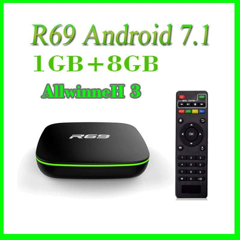 ТВ приставка R69 на Android 7 1 ГБ 8 Allwinner H3 четырехъядерный 2 4G Wifi 1080P HD Поддержка 3D