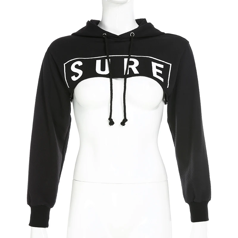 HEYounGIRL Casual Harajuku Crop Top Hoodie Long Sleeve Black Hoodies Sweatshirt Women Printed Loose Streetwear Pullover Autumn